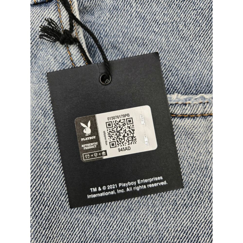 Playboy X Pleasures Black Leather Bunny Applique Denim Jeans Men’s Size 28 RARE - Picture 11 of 13